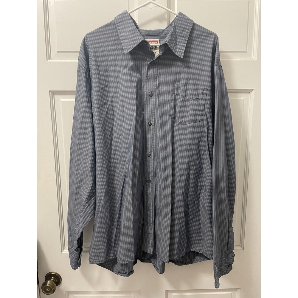 Men's 3X Large Wrangler Jeans Co Button Up Long Sleeve Shirt Blue Sriped